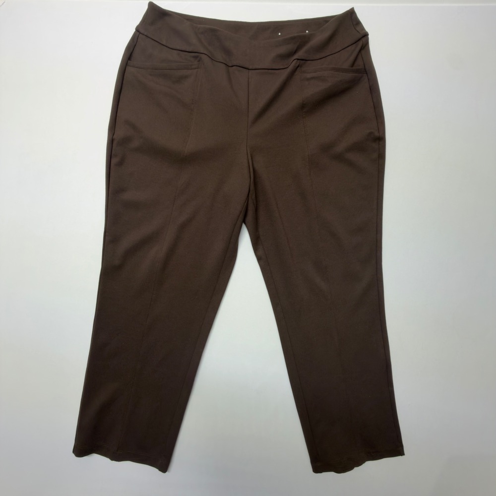 Cato Brown Hi-Rise Pull-On Straight Leg Trousers Plus Size 18/20W Stretch Knit